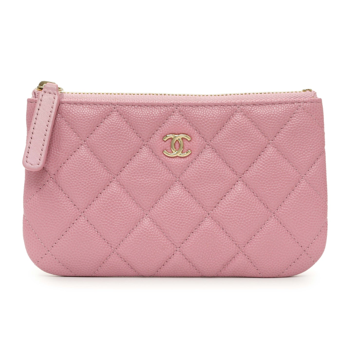Exclusive Chanel Pink Quilted Caviar Small Cosmetic Case — Front View