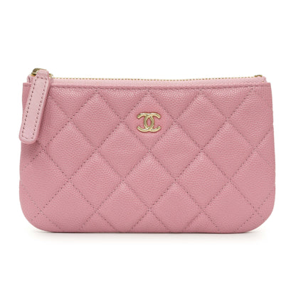 Exclusive Chanel Pink Quilted Caviar Small Cosmetic Case — Front View