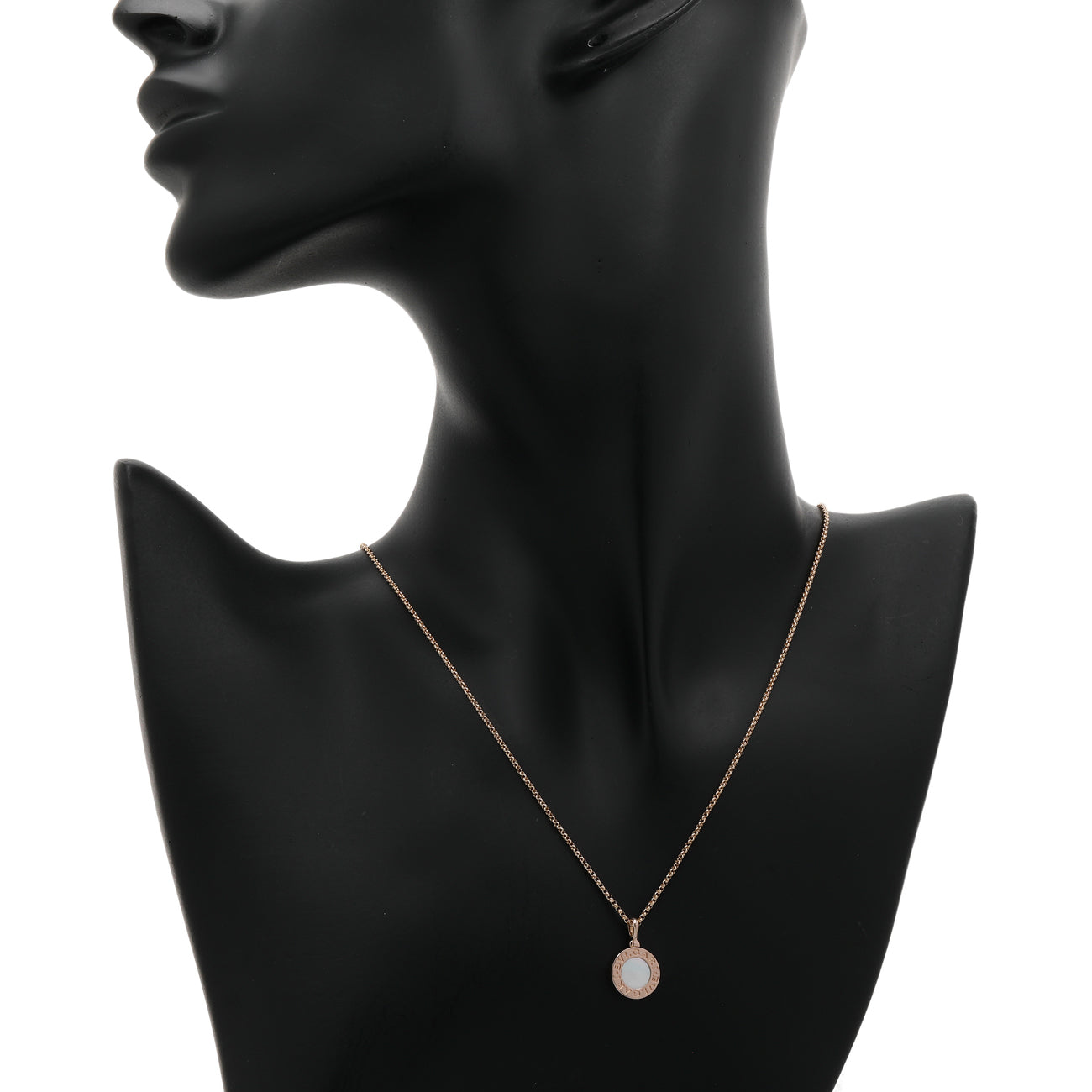 Exclusive Bulgari 18K Rose Gold Mother of Pearl Bvlgari Bvlgari Pendant Necklace — Back View