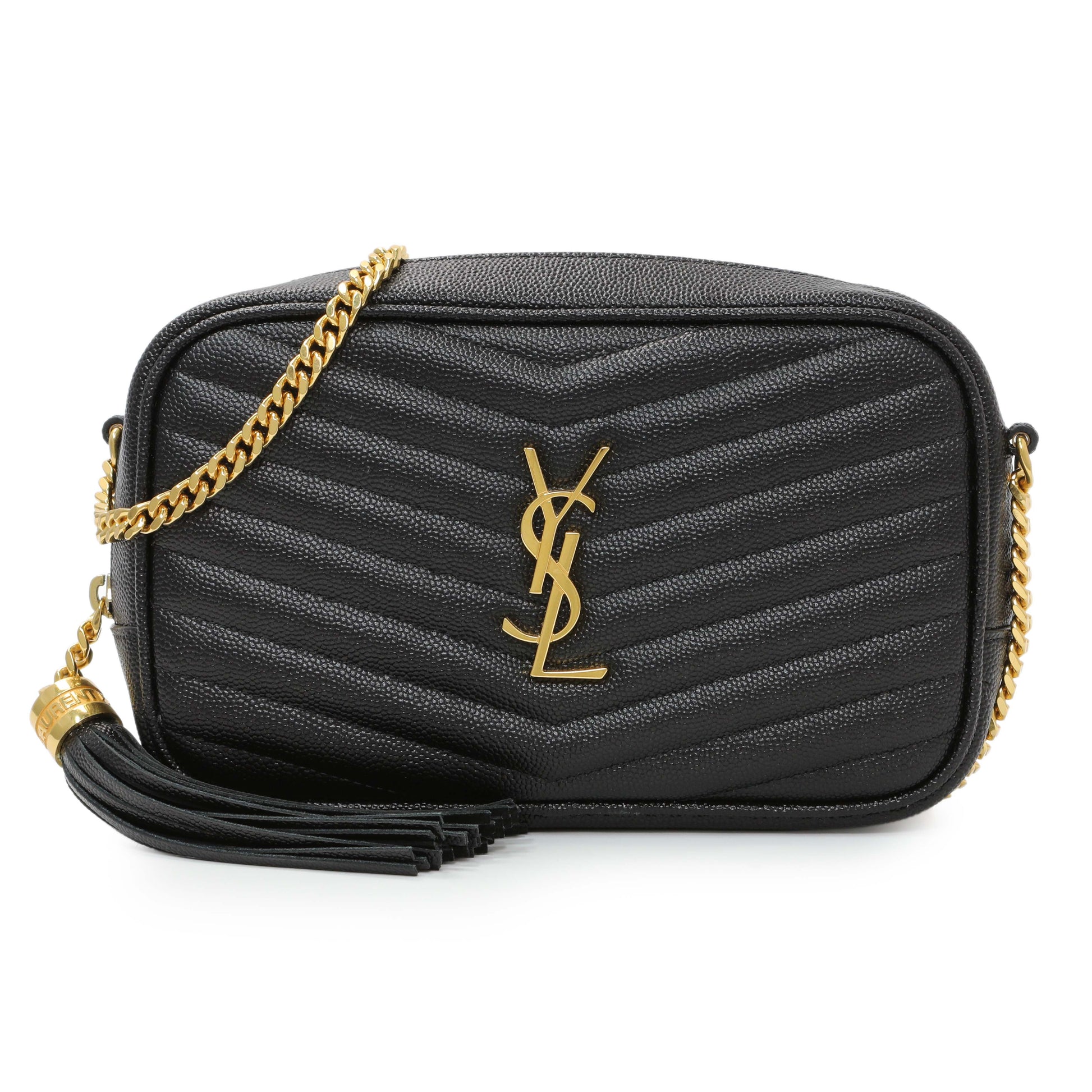 Exclusive Saint Laurent Black Grain De Poudre Matelasse Monogram Mini Lou Camera Bag — Front View