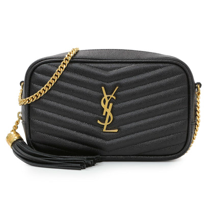 Exclusive Saint Laurent Black Grain De Poudre Matelasse Monogram Mini Lou Camera Bag — Front View
