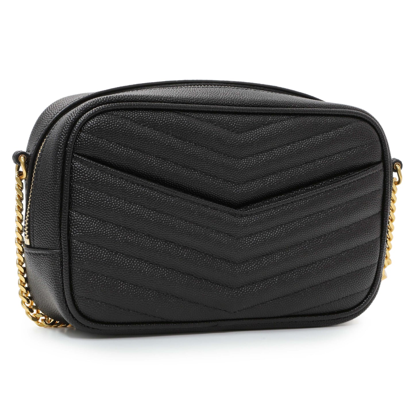 Exclusive Saint Laurent Black Grain De Poudre Matelasse Monogram Mini Lou Camera Bag — Side View