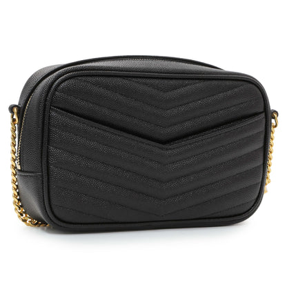 Exclusive Saint Laurent Black Grain De Poudre Matelasse Monogram Mini Lou Camera Bag — Side View
