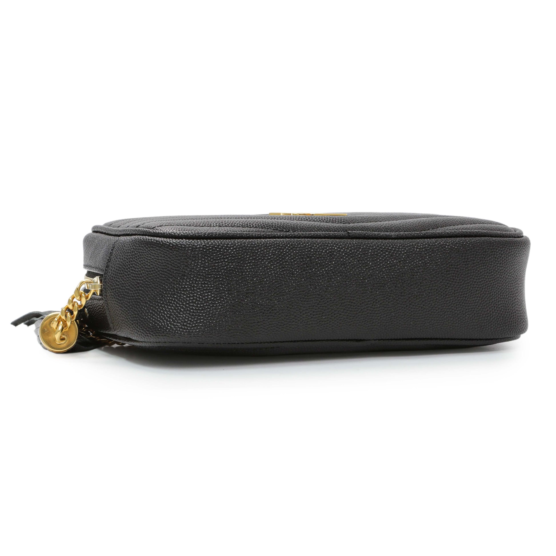 Exclusive Saint Laurent Black Grain De Poudre Matelasse Monogram Mini Lou Camera Bag — Back View