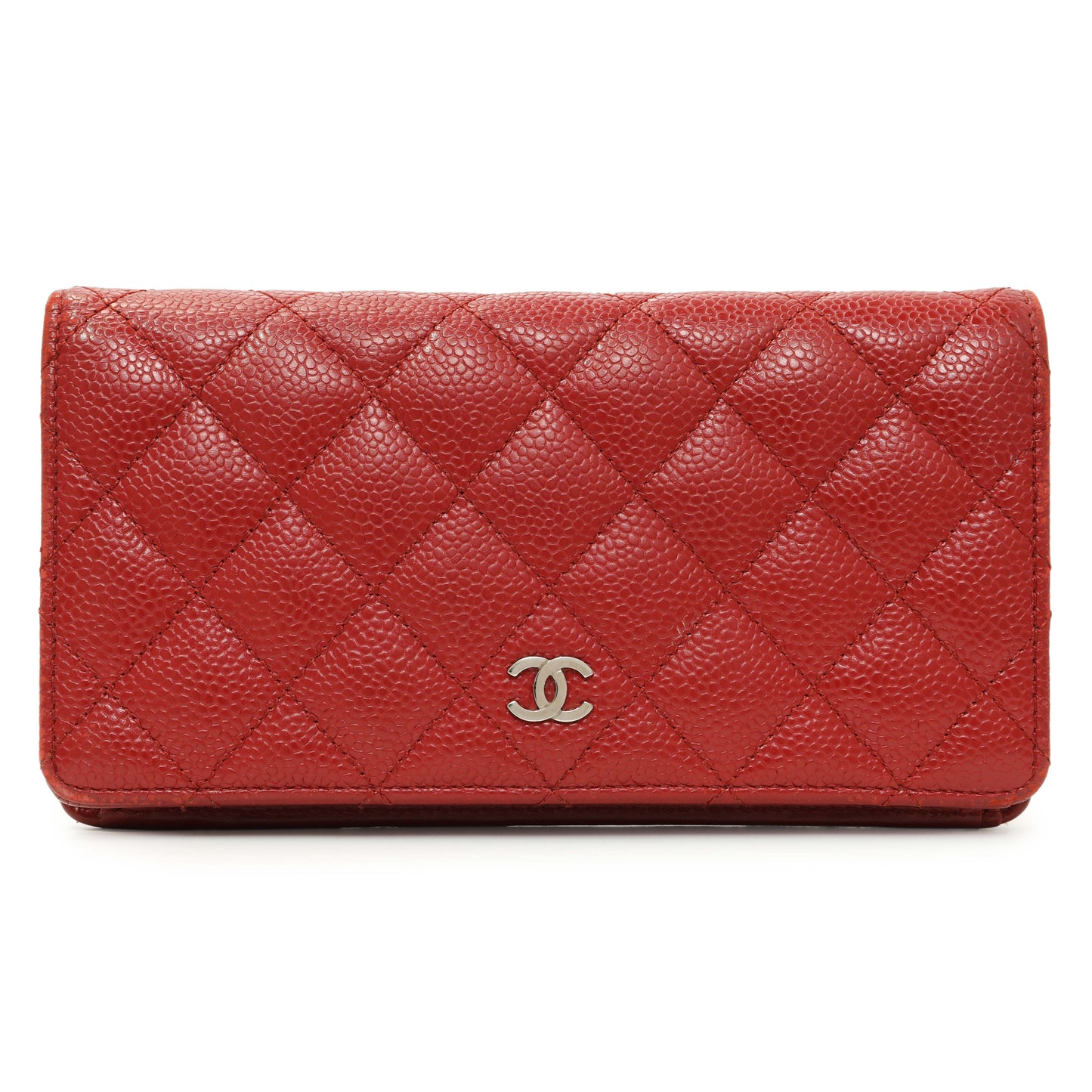 Exclusive Chanel Red Quilted Caviar Yen Wallet — Front View