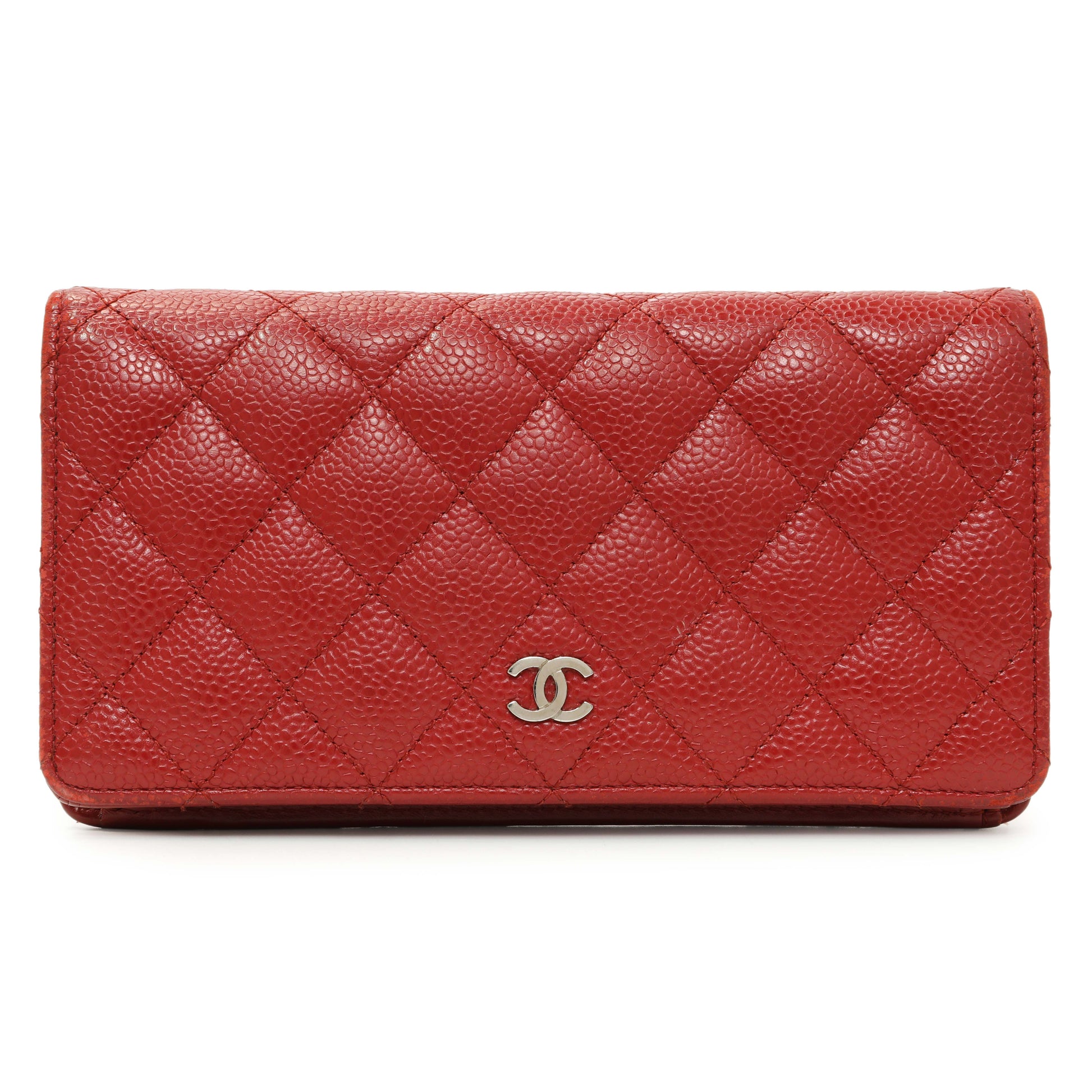 Exclusive Chanel Red Quilted Caviar Yen Wallet — Front View
