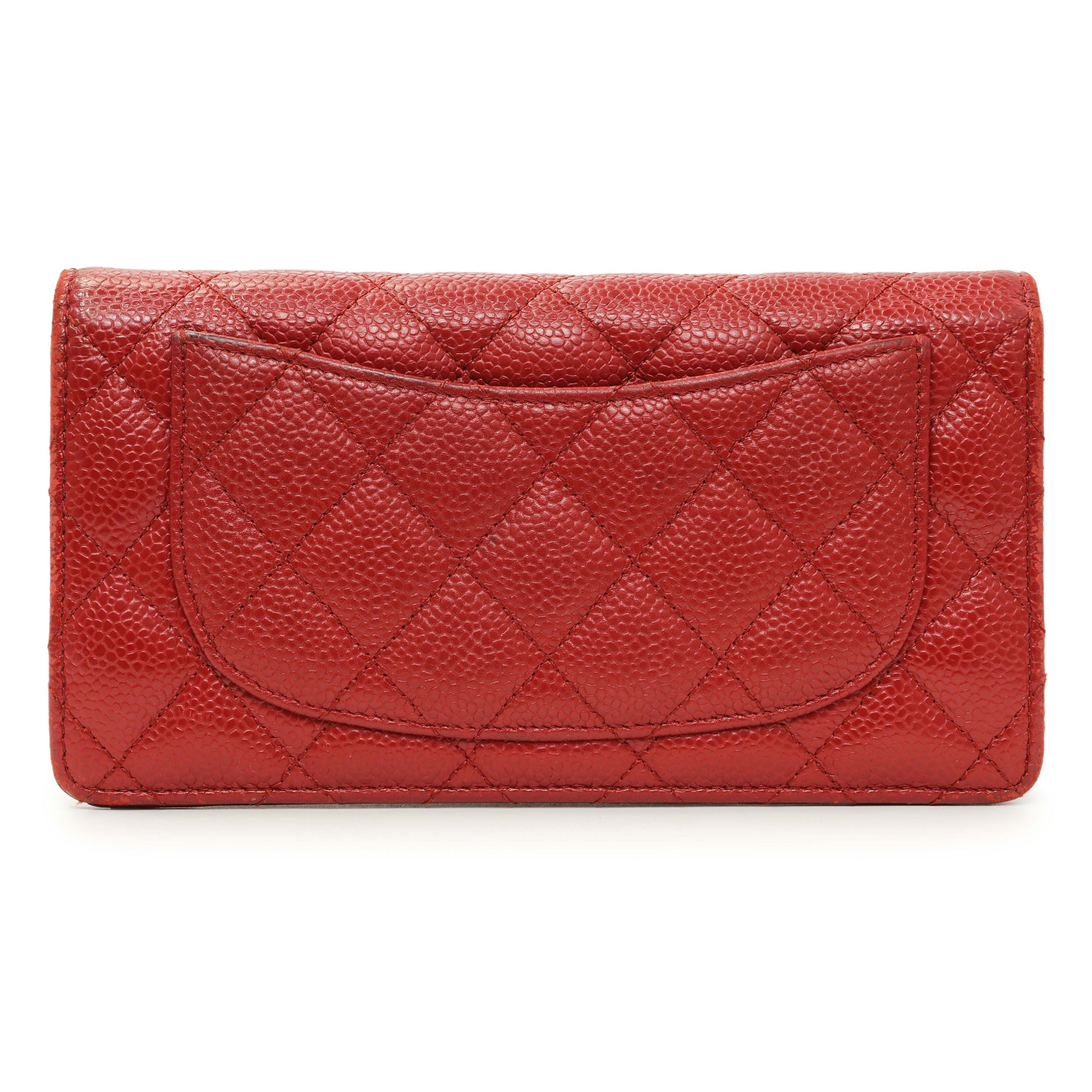 Exclusive Chanel Red Quilted Caviar Yen Wallet — Side View