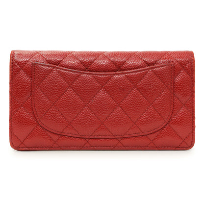 Exclusive Chanel Red Quilted Caviar Yen Wallet — Side View
