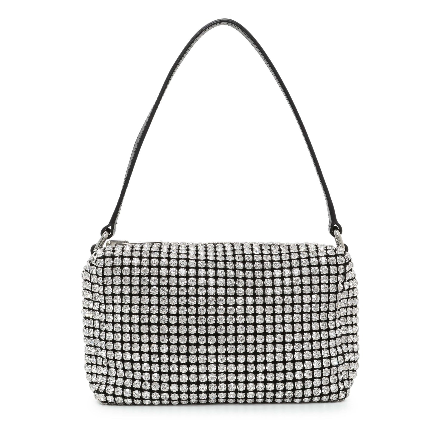 Exclusive Alexander Wang Black Silver Mesh Crystal Rhinestone Mini Heiress Pouch — Front View