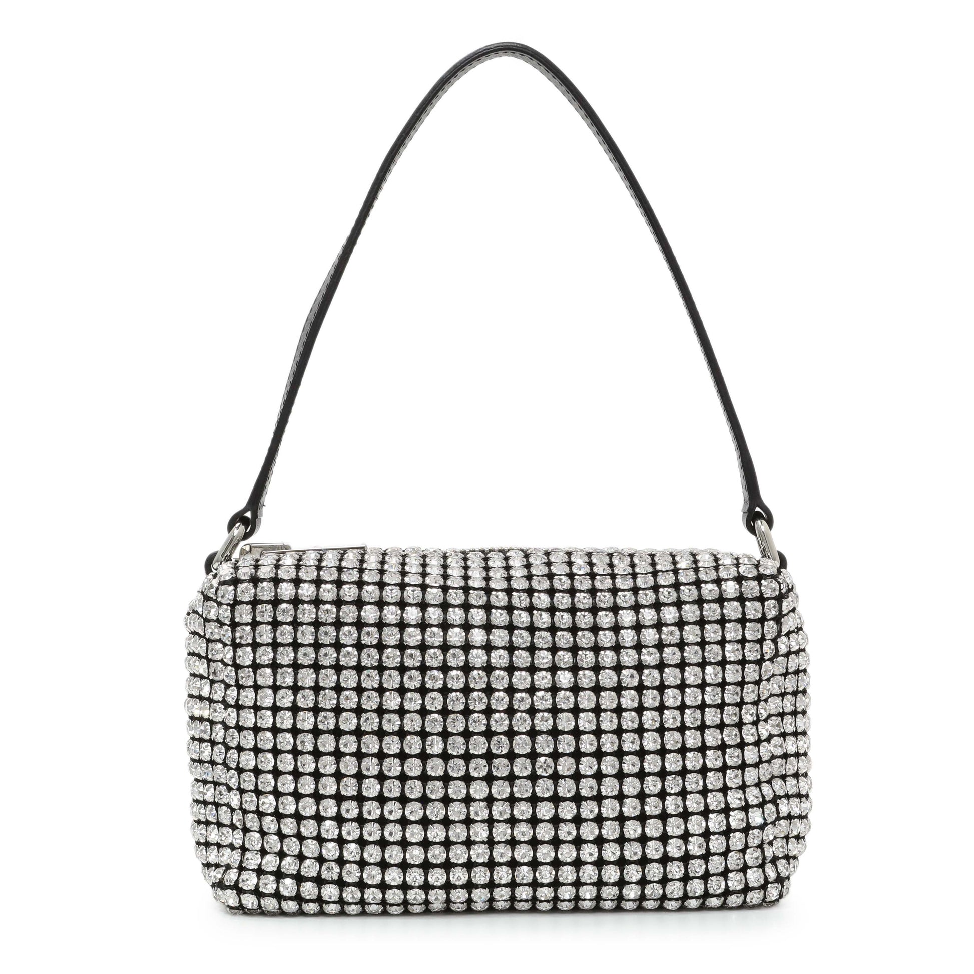 Exclusive Alexander Wang Black Silver Mesh Crystal Rhinestone Mini Heiress Pouch — Front View