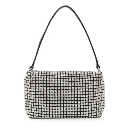 Exclusive Alexander Wang Black Silver Mesh Crystal Rhinestone Mini Heiress Pouch — Front View