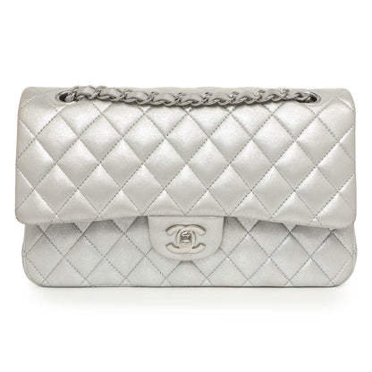 Exclusive Chanel Silver Quilted Calfskin Medium Classic Double Flap — Side View