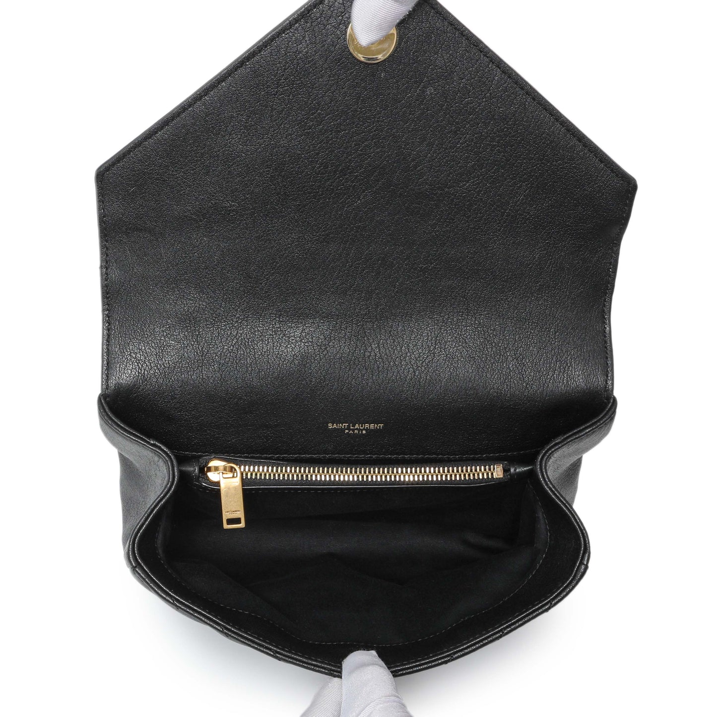 Exclusive Saint Laurent Black Sheepskin Matelasse Chevron Monogram Medium College Bag — Top View
