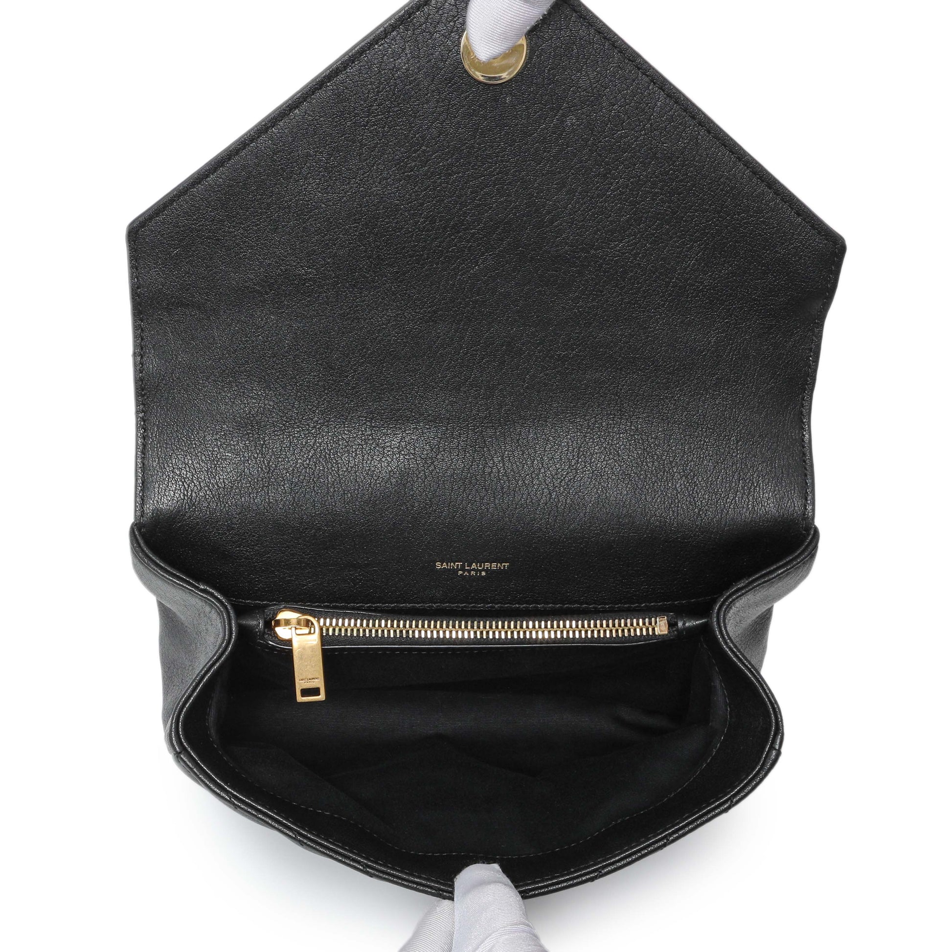 Exclusive Saint Laurent Black Sheepskin Matelasse Chevron Monogram Medium College Bag — Top View