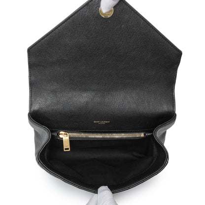 Exclusive Saint Laurent Black Sheepskin Matelasse Chevron Monogram Medium College Bag — Top View