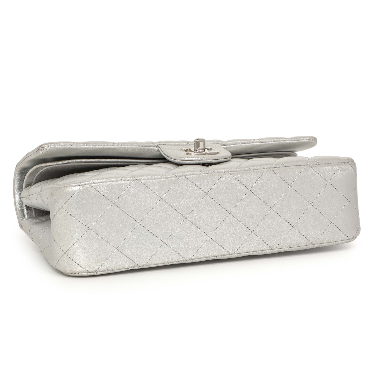 Exclusive Chanel Silver Quilted Calfskin Medium Classic Double Flap — Top View