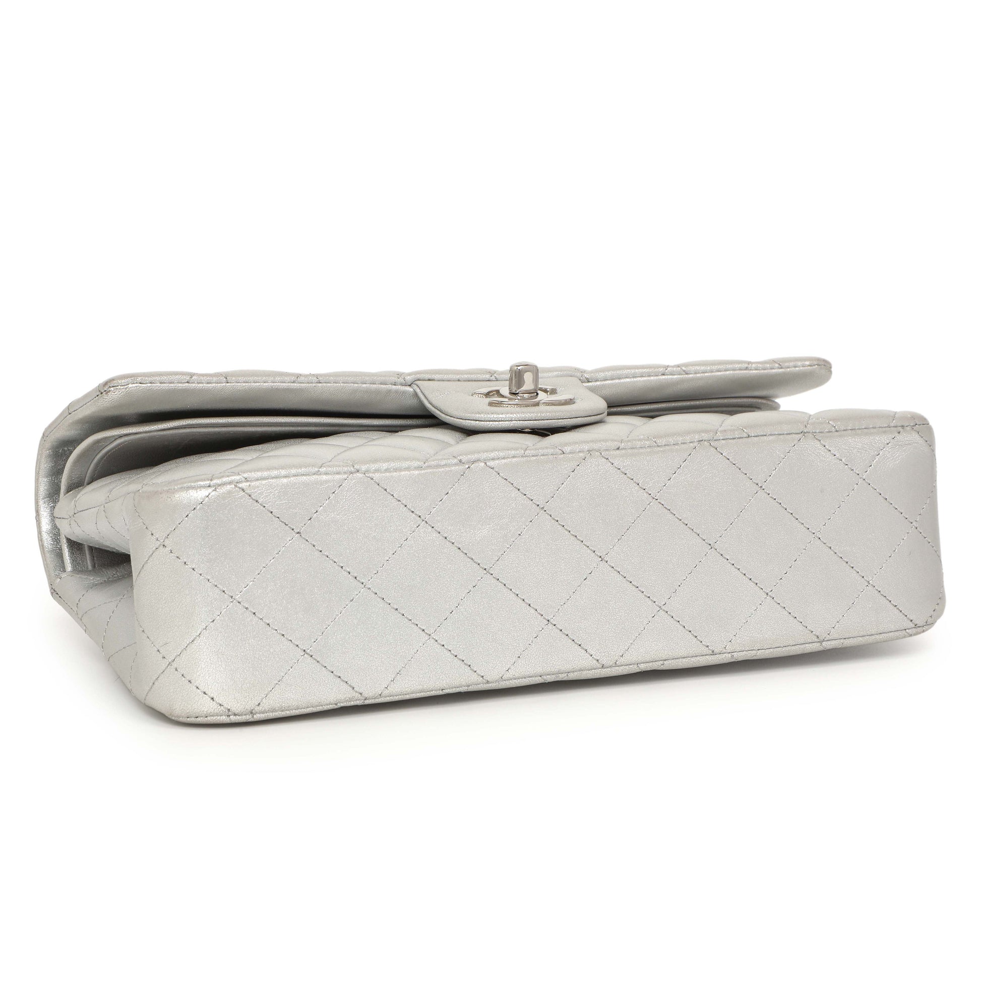 Exclusive Chanel Silver Quilted Calfskin Medium Classic Double Flap — Top View