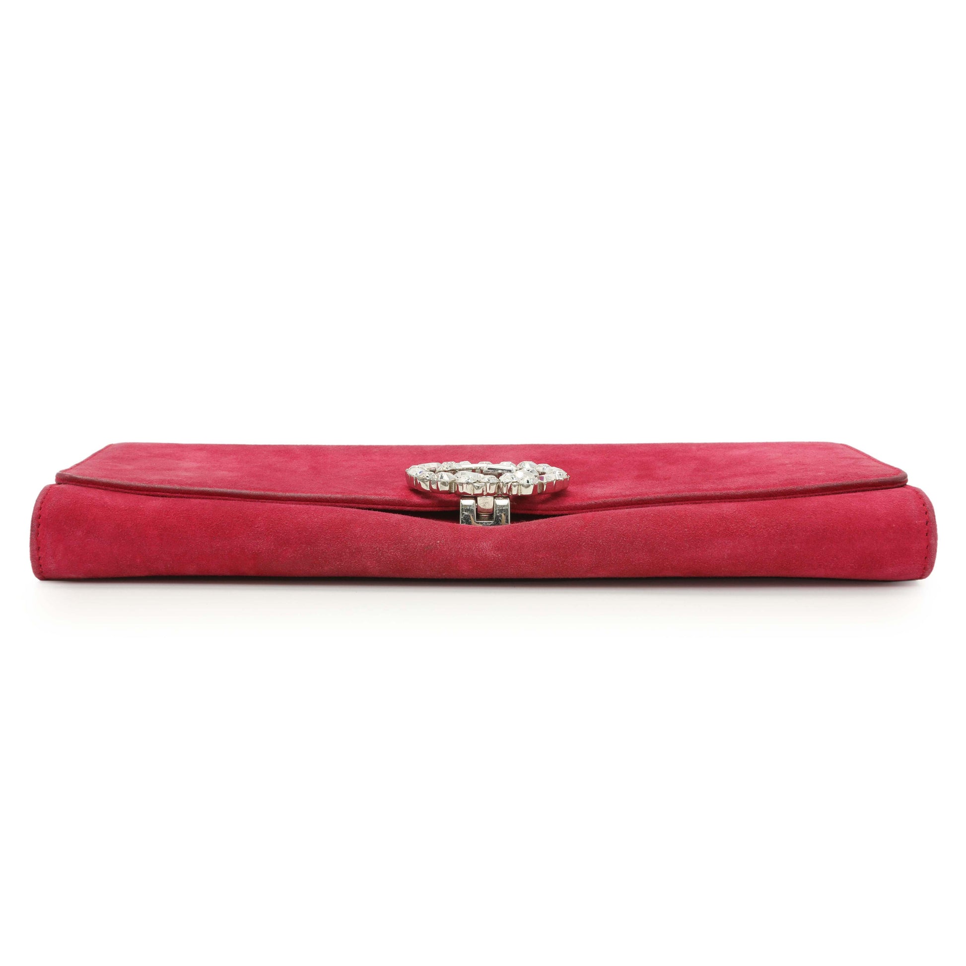 Exclusive Gucci Pink Suede Crystal Interlocking Clutch — Back View