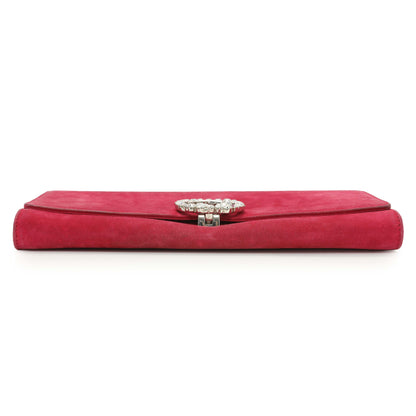 Exclusive Gucci Pink Suede Crystal Interlocking Clutch — Back View