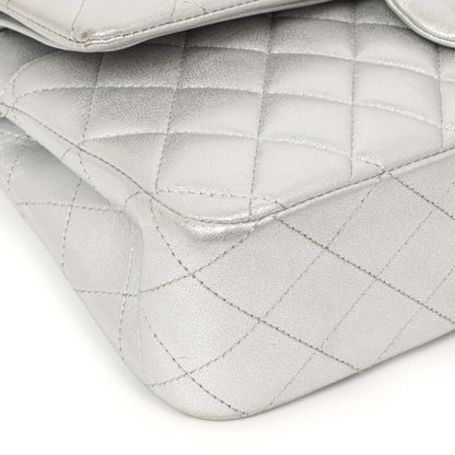 Exclusive Chanel Silver Quilted Calfskin Medium Classic Double Flap — Detail View