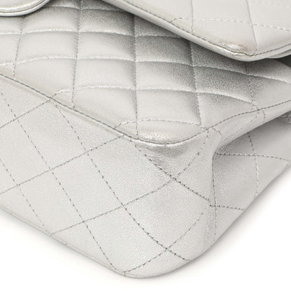 Exclusive Chanel Silver Quilted Calfskin Medium Classic Double Flap — Lifestyle View