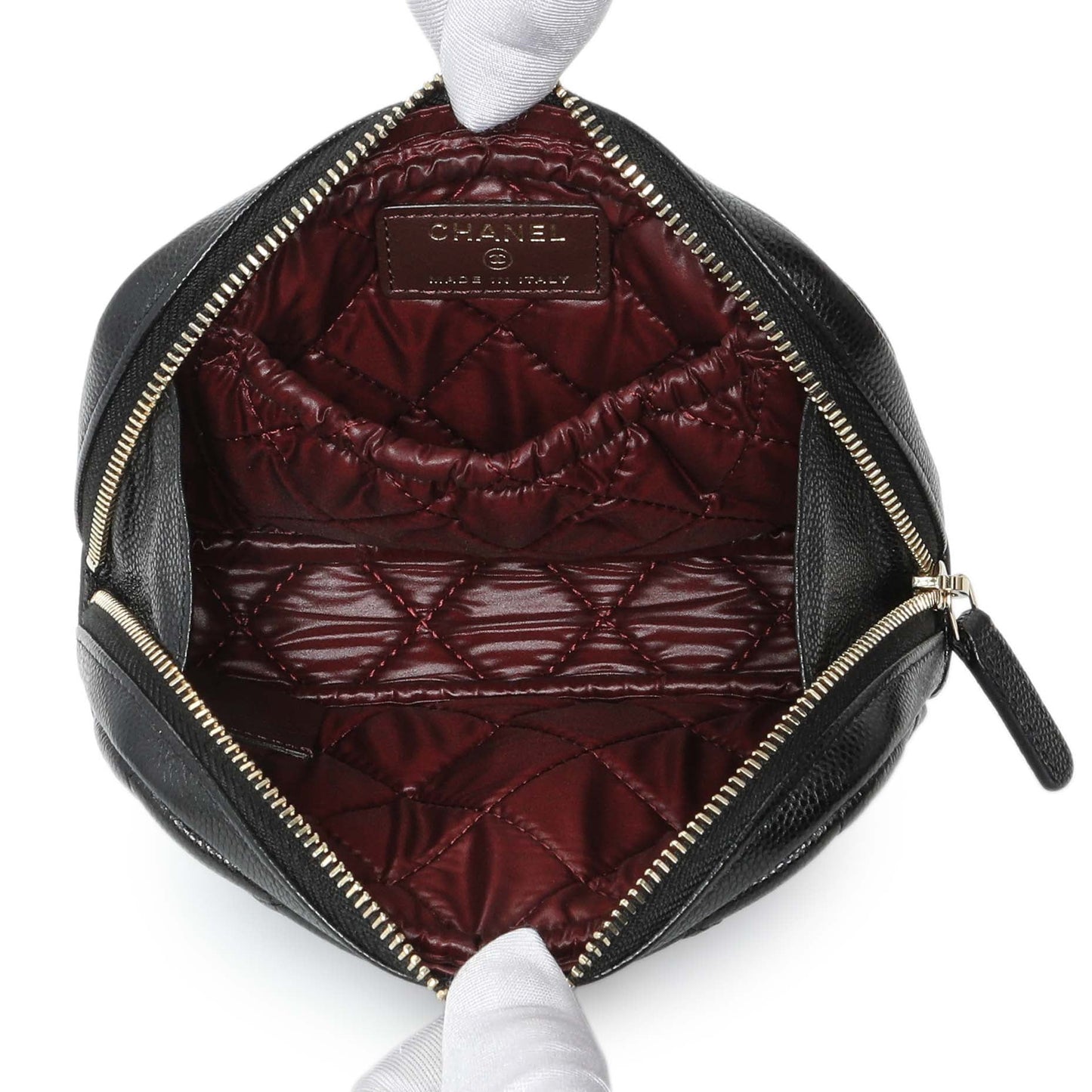 Exclusive Chanel Black Caviar Quilted Small Curvy Pouch Cosmetic Case — Top View