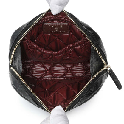 Exclusive Chanel Black Caviar Quilted Small Curvy Pouch Cosmetic Case — Top View