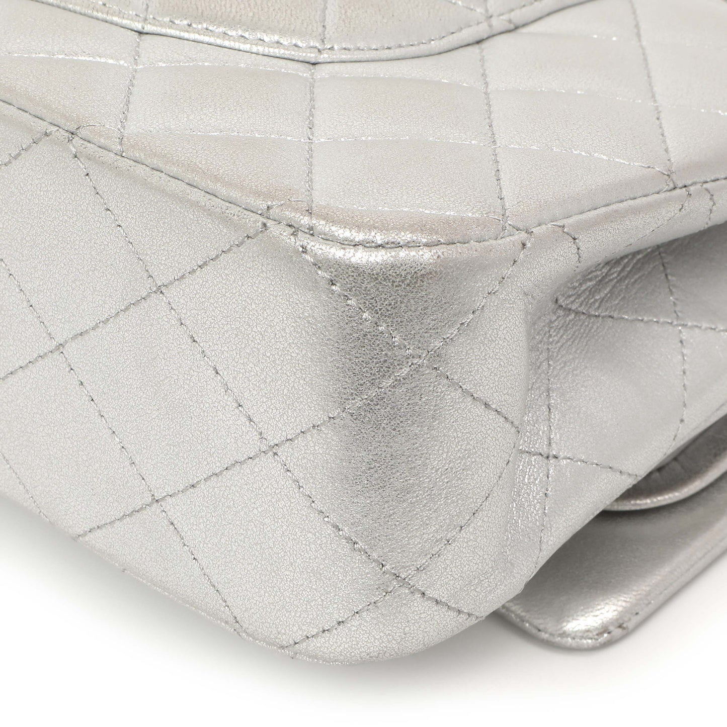 Exclusive Chanel Silver Quilted Calfskin Medium Classic Double Flap — Alternate View 8