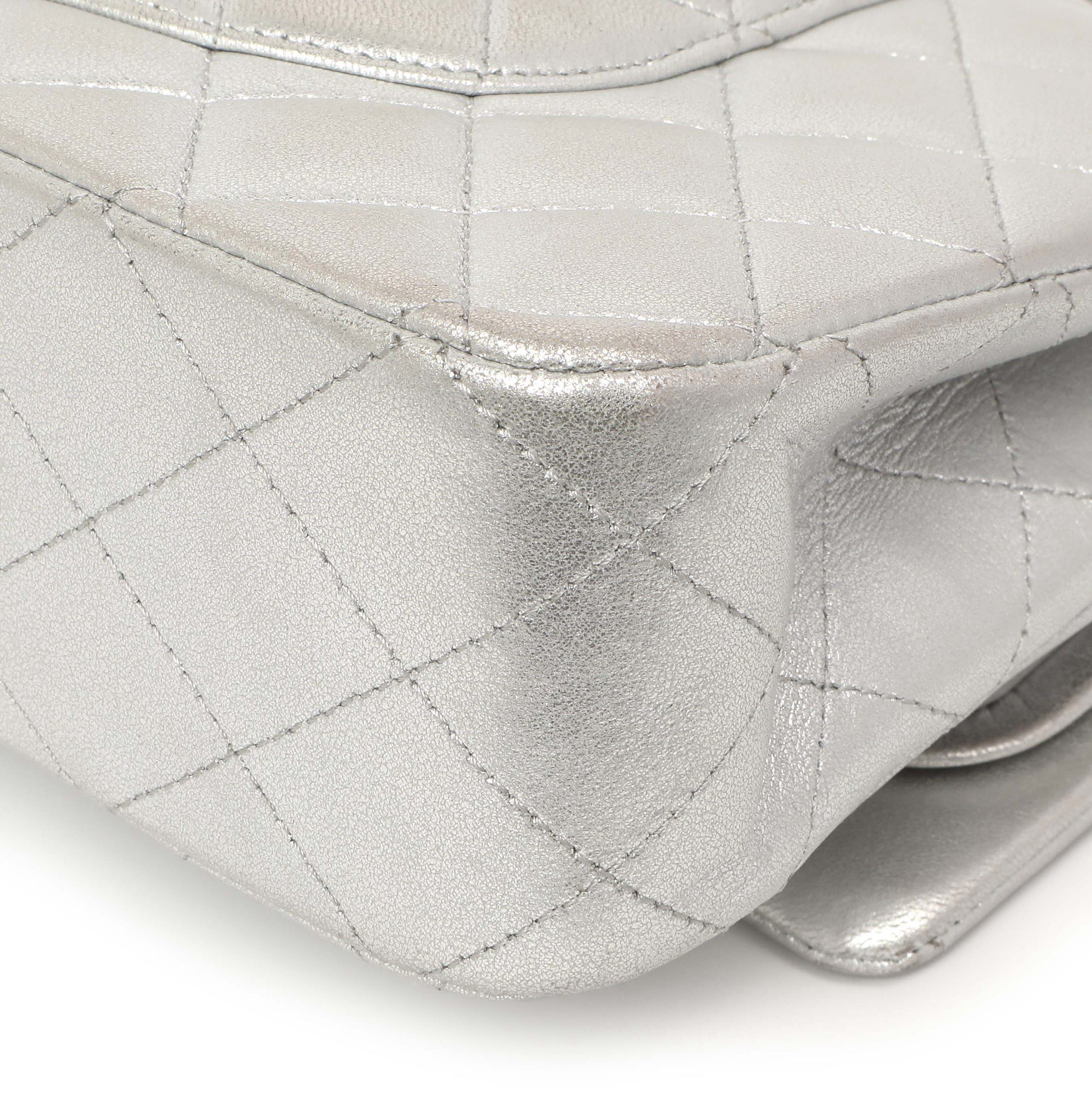 Exclusive Chanel Silver Quilted Calfskin Medium Classic Double Flap — Alternate View 8