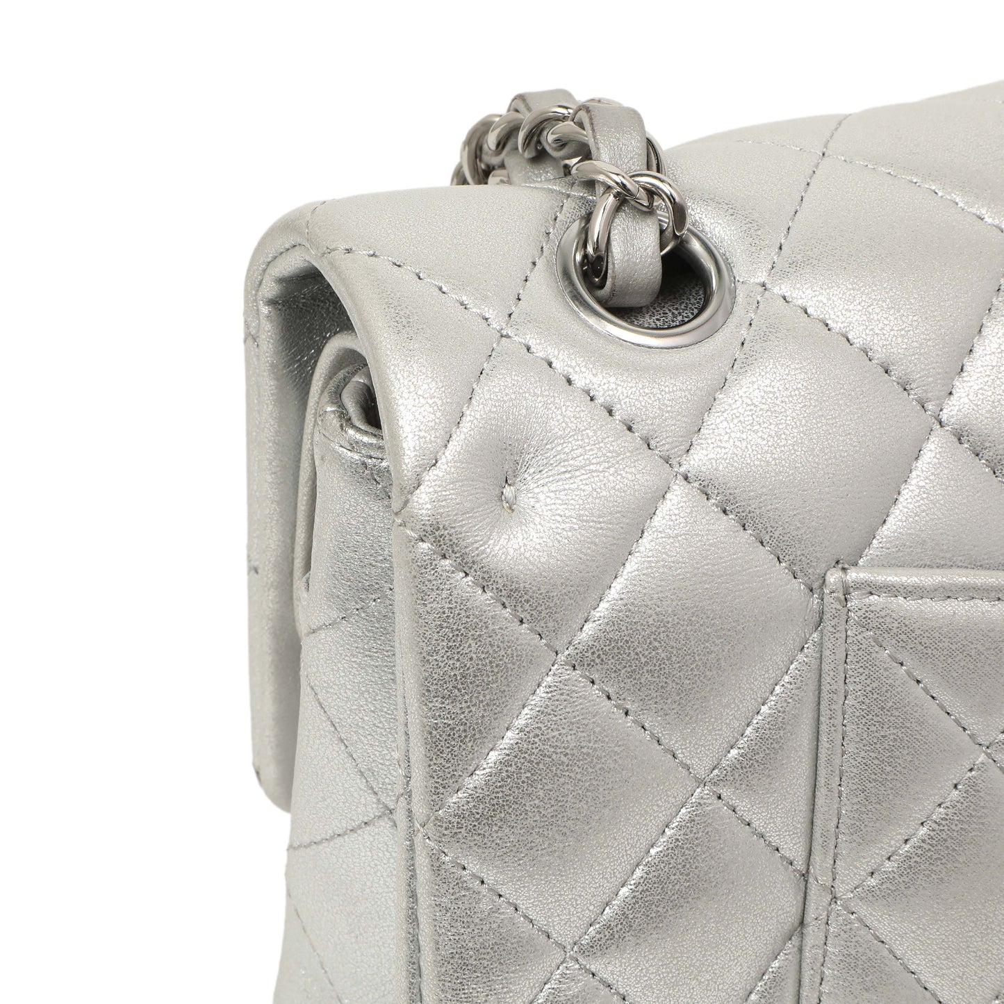 Exclusive Chanel Silver Quilted Calfskin Medium Classic Double Flap — Alternate View 12