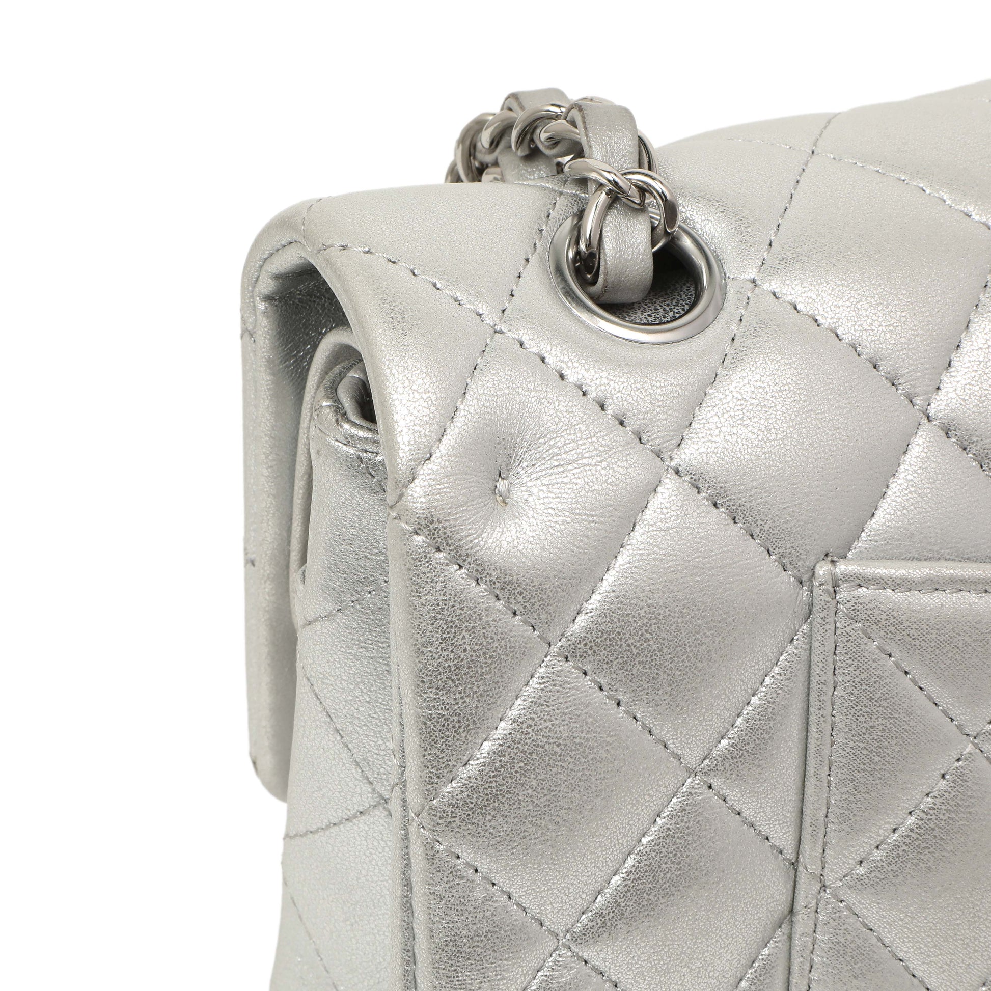 Exclusive Chanel Silver Quilted Calfskin Medium Classic Double Flap — Alternate View 12