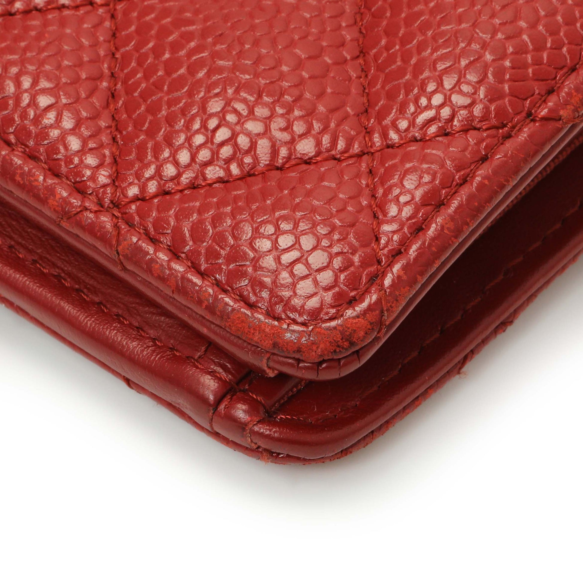 Exclusive Chanel Red Quilted Caviar Yen Wallet — Detail View