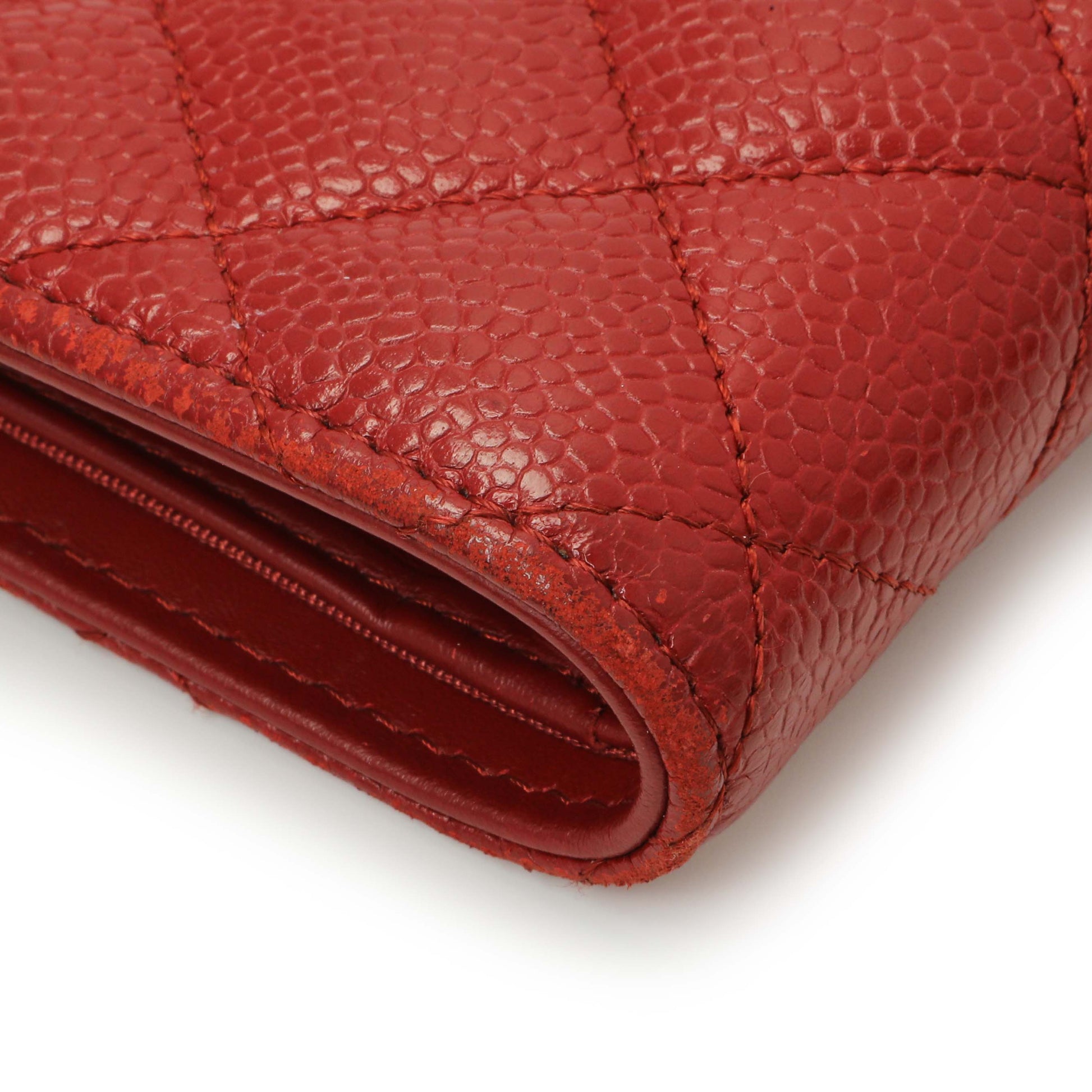 Exclusive Chanel Red Quilted Caviar Yen Wallet — Lifestyle View