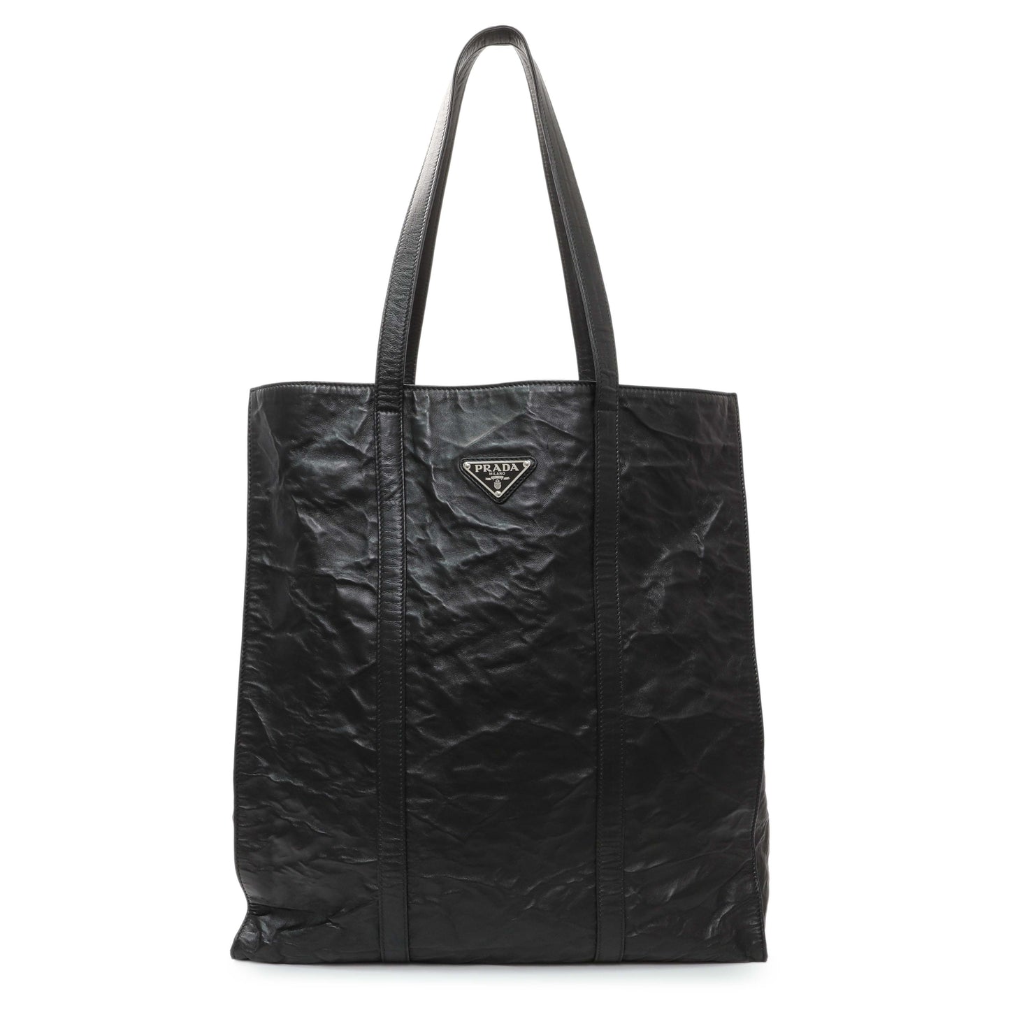 Exclusive Prada Black Nappa Antique Tote — Front View