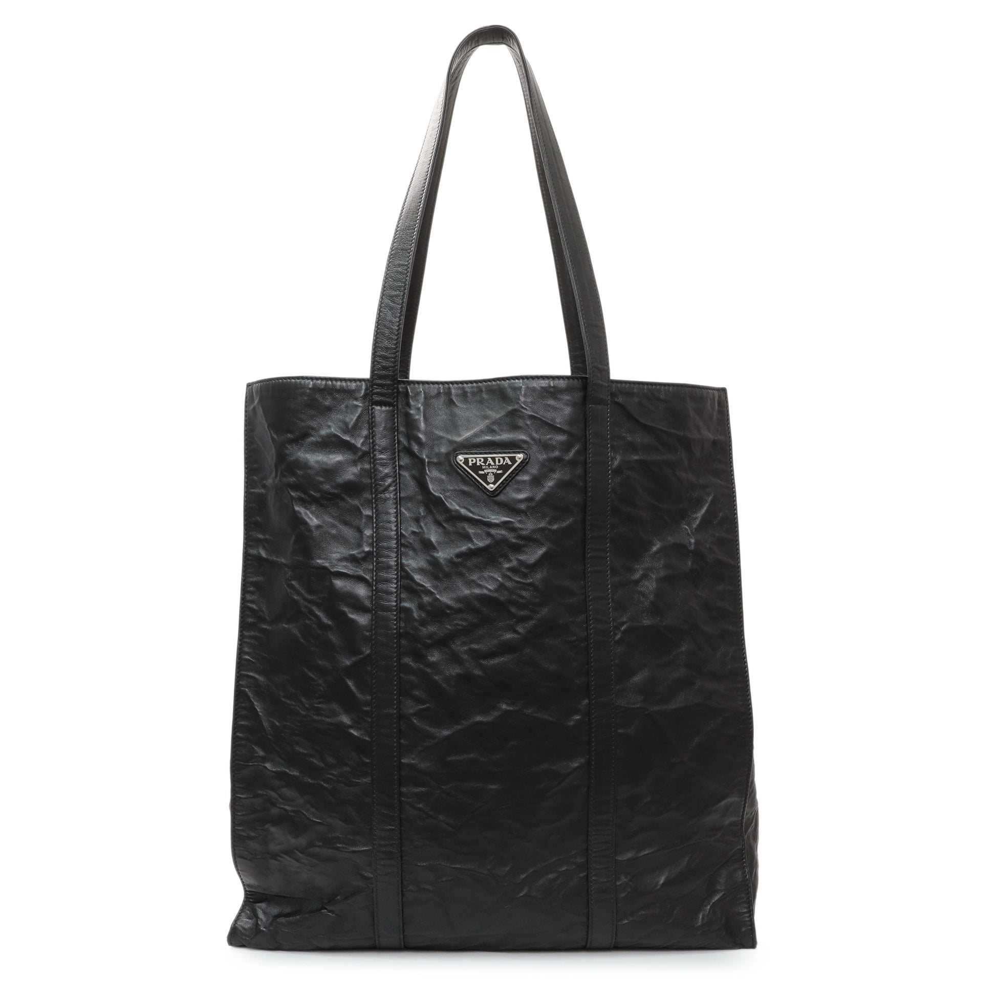 Exclusive Prada Black Nappa Antique Tote — Front View