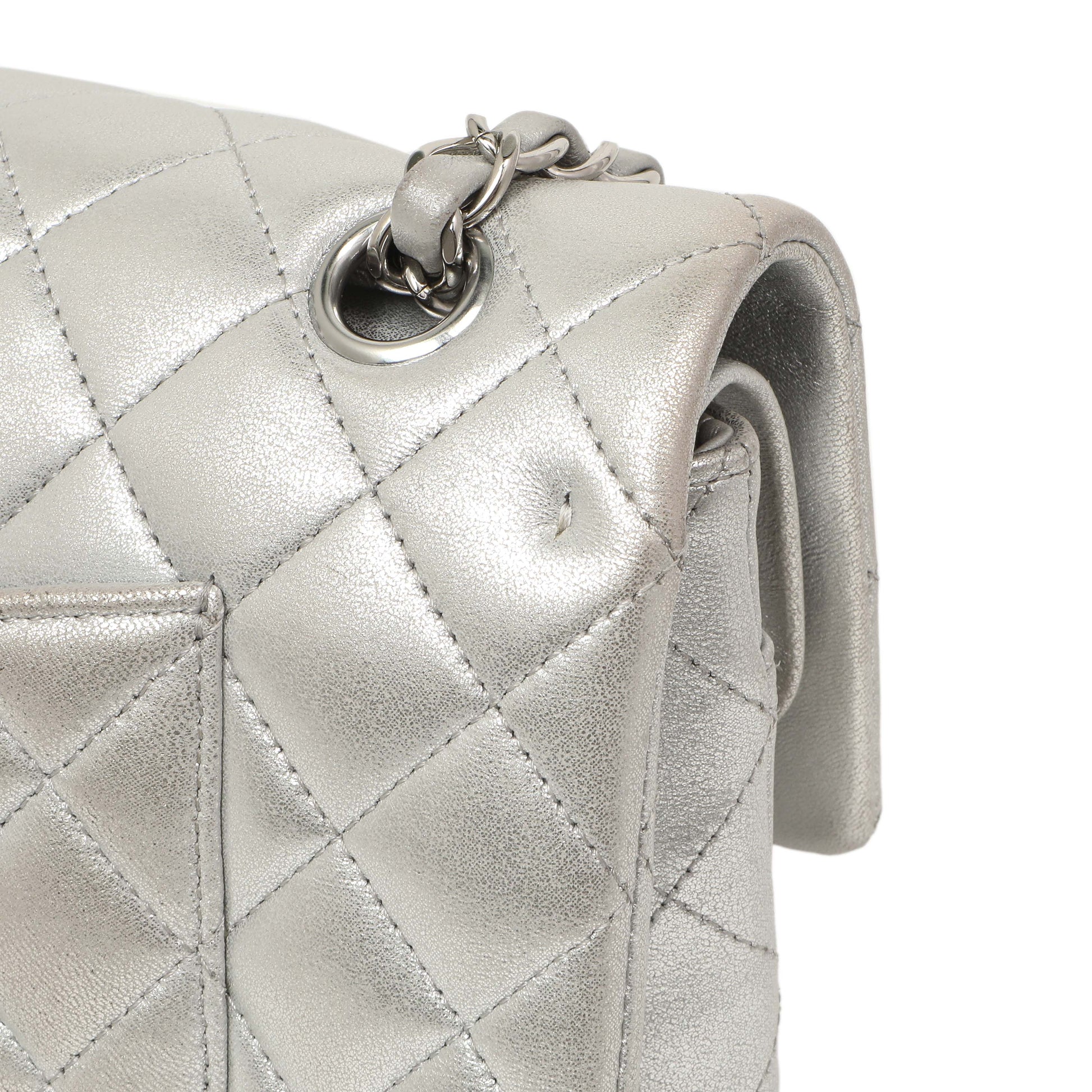 Exclusive Chanel Silver Quilted Calfskin Medium Classic Double Flap — Alternate View 13
