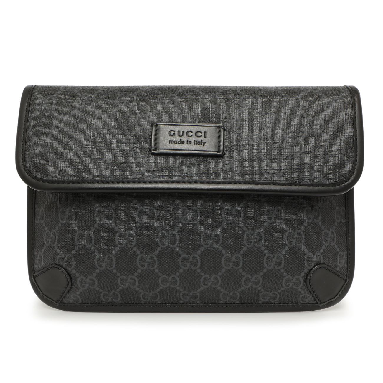 Exclusive Gucci Black GG Supreme Monogram Belt Bag — Front View
