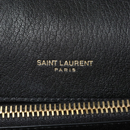 Exclusive Saint Laurent Black Sheepskin Matelasse Chevron Monogram Medium College Bag — Detail View