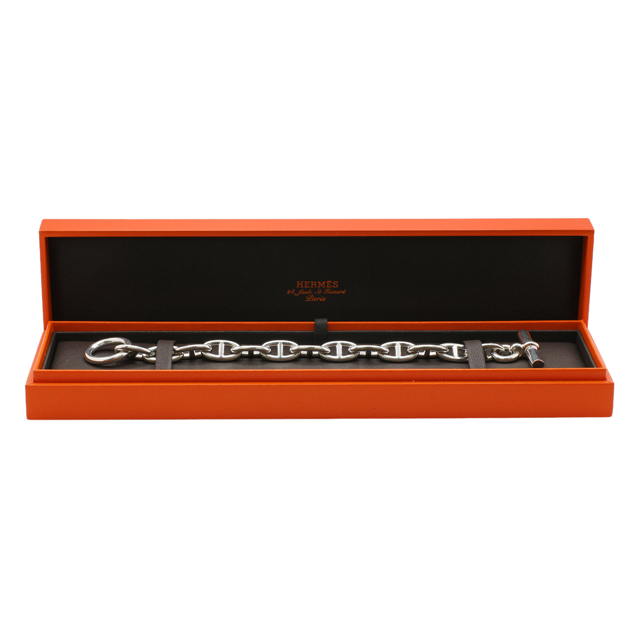 Exclusive Hermes Sterling Silver Large Chaine d'Ancre Bracelet — Detail View