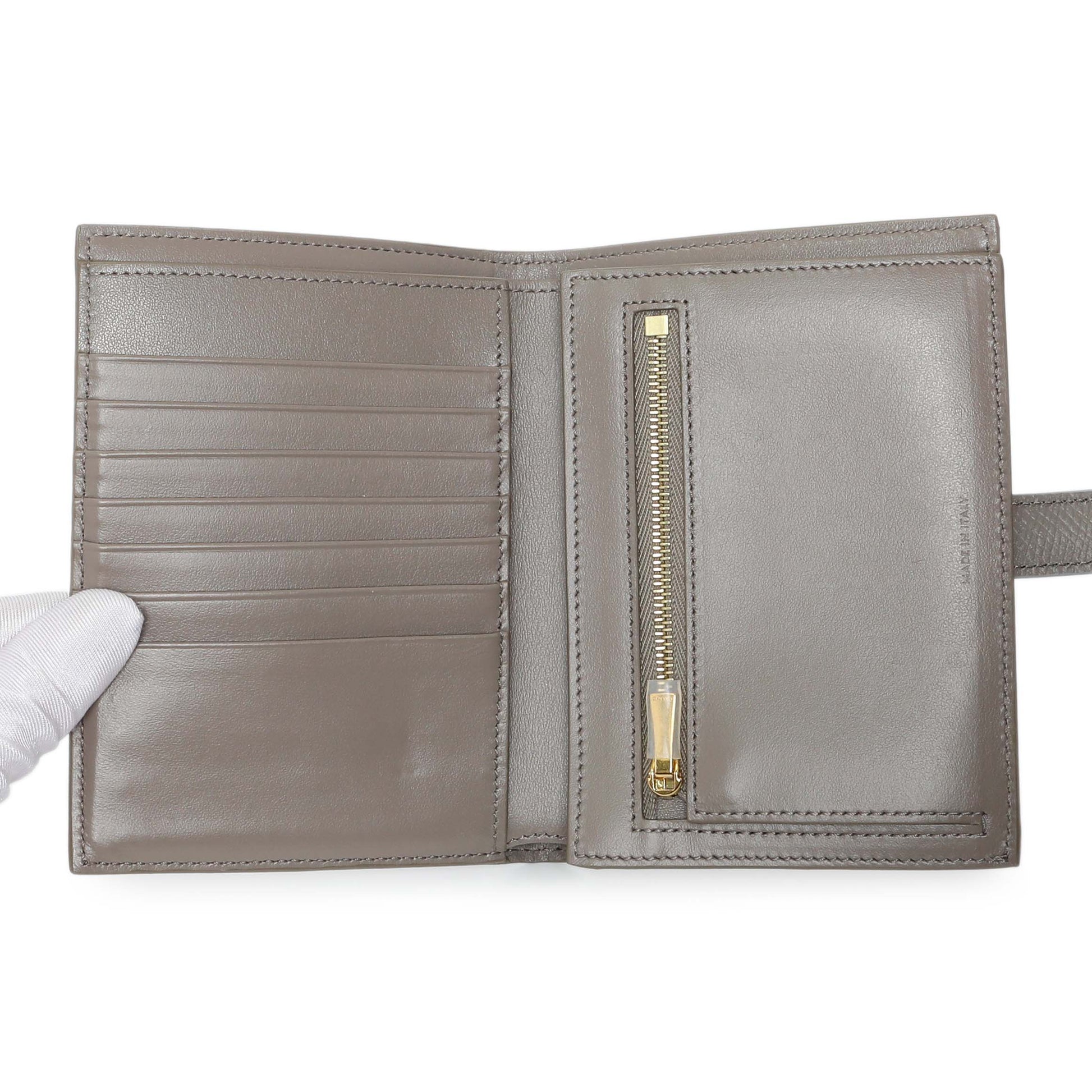 Exclusive Celine Grey Grained Calfskin Medium Multifunction Strap Wallet — Top View