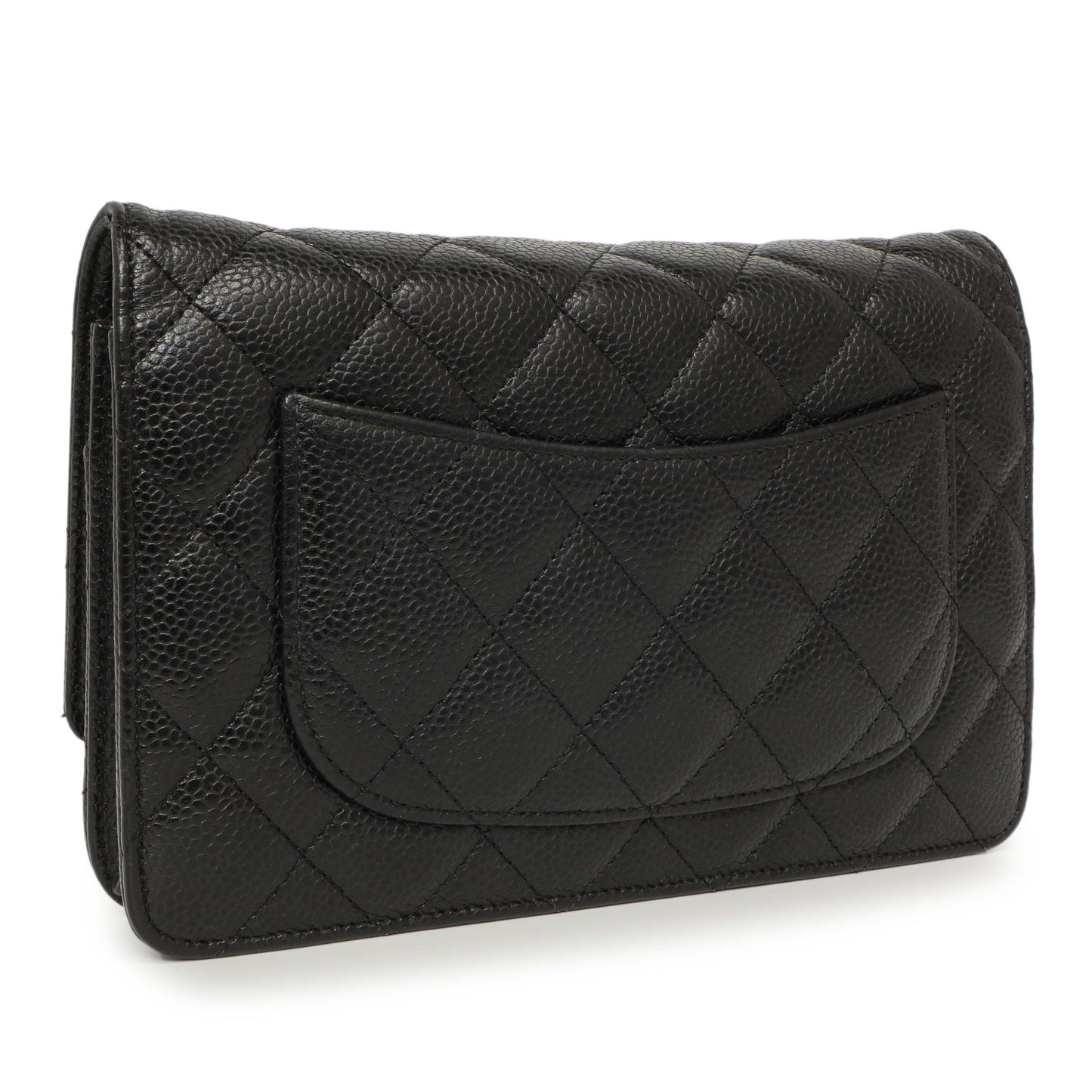 Exclusive Chanel Black Quilted Caviar Classic Wallet on Chain WOC — Side View