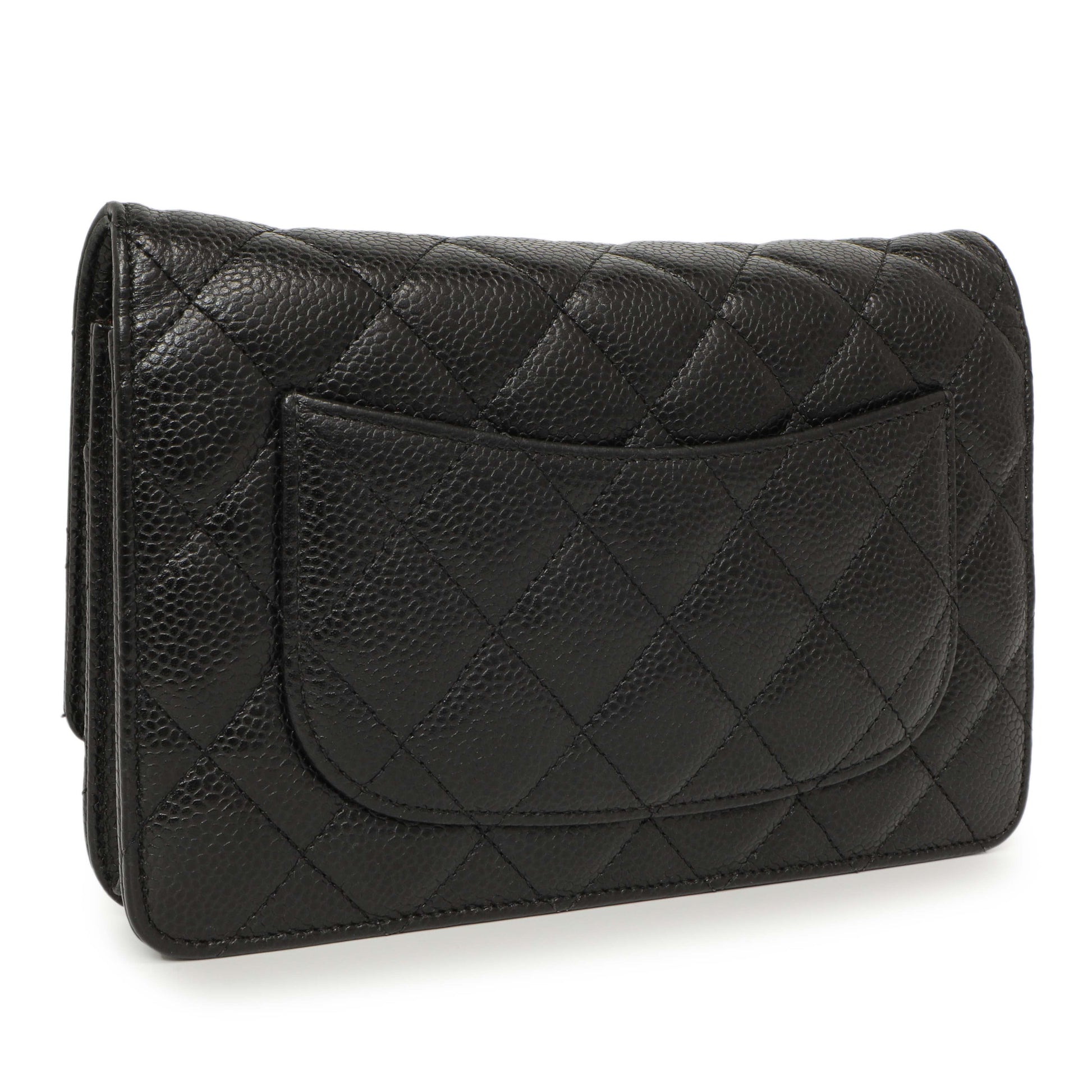 Exclusive Chanel Black Quilted Caviar Classic Wallet on Chain WOC — Side View
