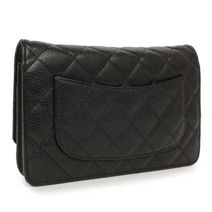 Exclusive Chanel Black Quilted Caviar Classic Wallet on Chain WOC — Side View
