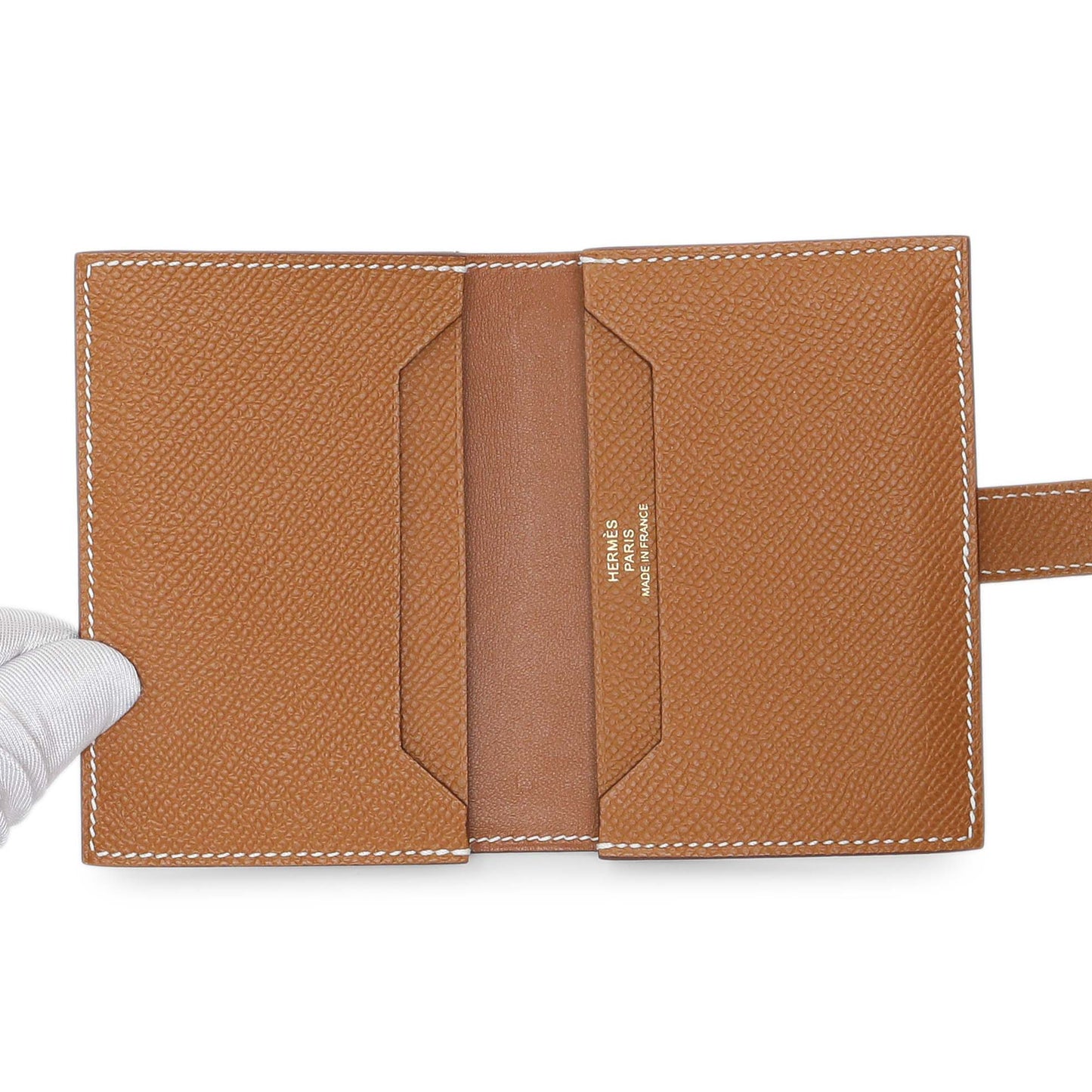 Exclusive Hermes Gold Epsom Bearn Card Holder Wallet — Top View