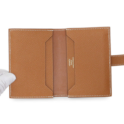 Exclusive Hermes Gold Epsom Bearn Card Holder Wallet — Top View