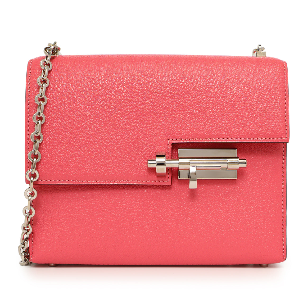 Exclusive Hermes Rose Azalee Chevre Mysore Mini Verrou Chaine — Front View