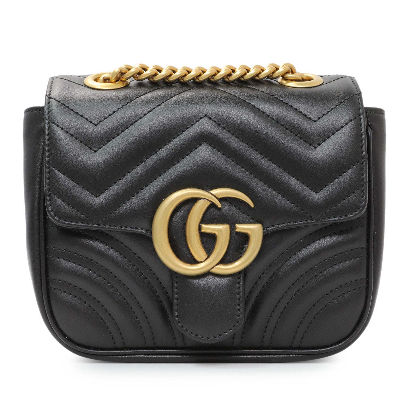 Exclusive Gucci Black Calfskin Matelasse Mini GG Marmont Square Shoulder Bag — Front View