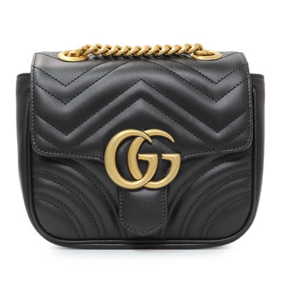 Exclusive Gucci Black Calfskin Matelasse Mini GG Marmont Square Shoulder Bag — Front View