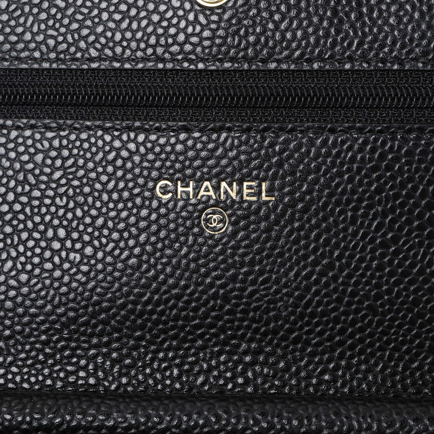 Exclusive Chanel Black Caviar Quilted Wallet on Chain — Detail View