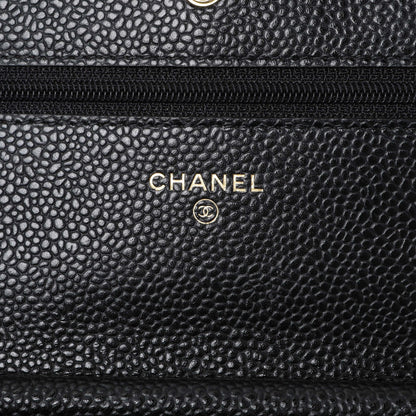 Exclusive Chanel Black Caviar Quilted Wallet on Chain — Detail View